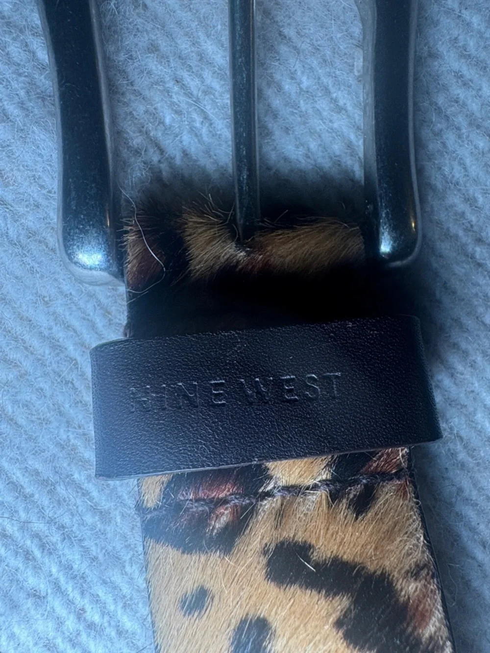 NINE WEST Cow Hair Leather Belt with Leopard Print $100 NWOT KL